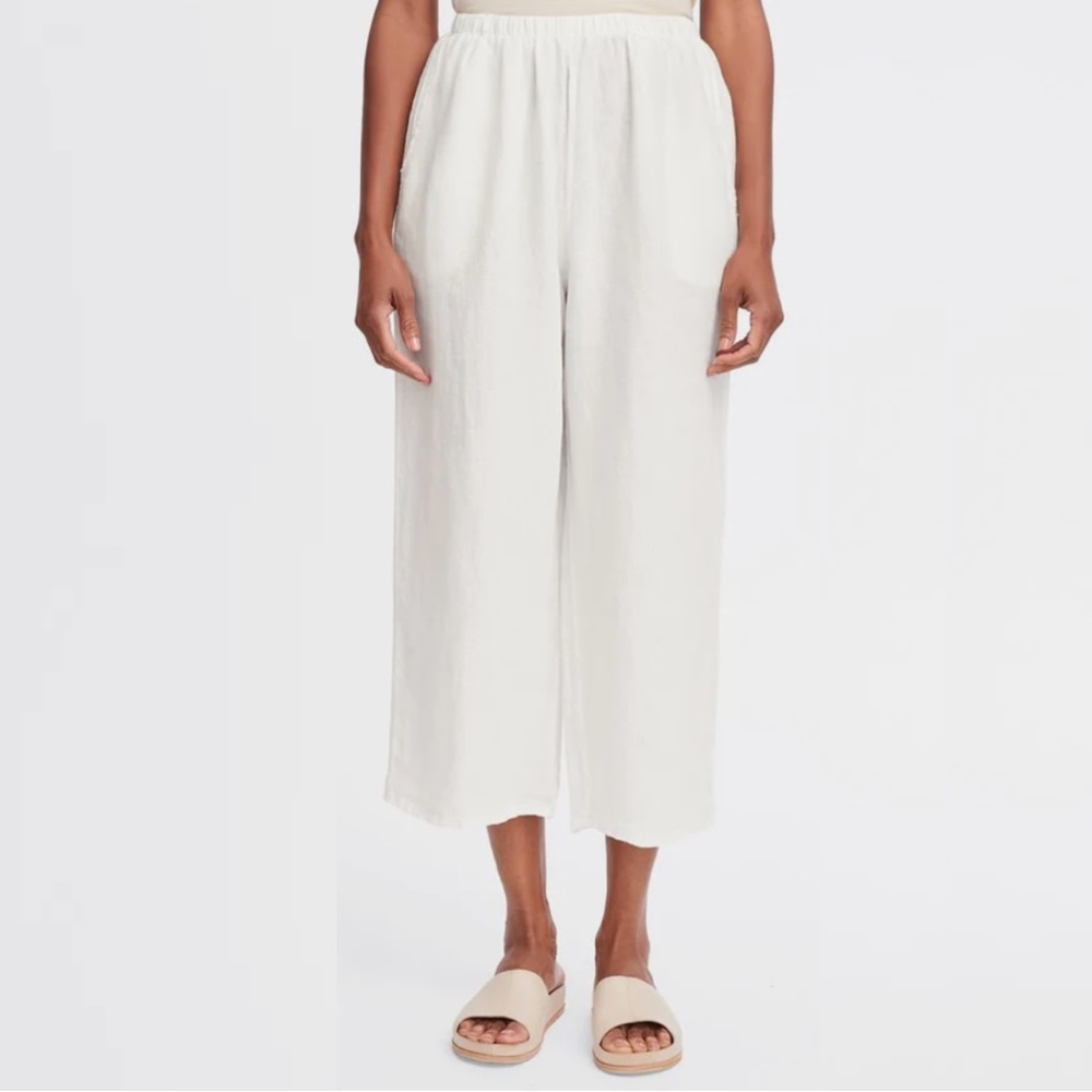 FLAX Linen Floods Elastic Waist Straight Leg in Lily White